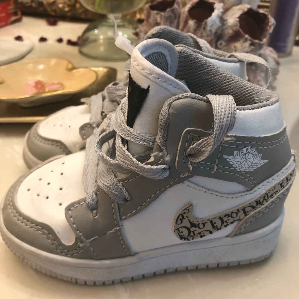 Jordan White and Gray High-Top Sneakers